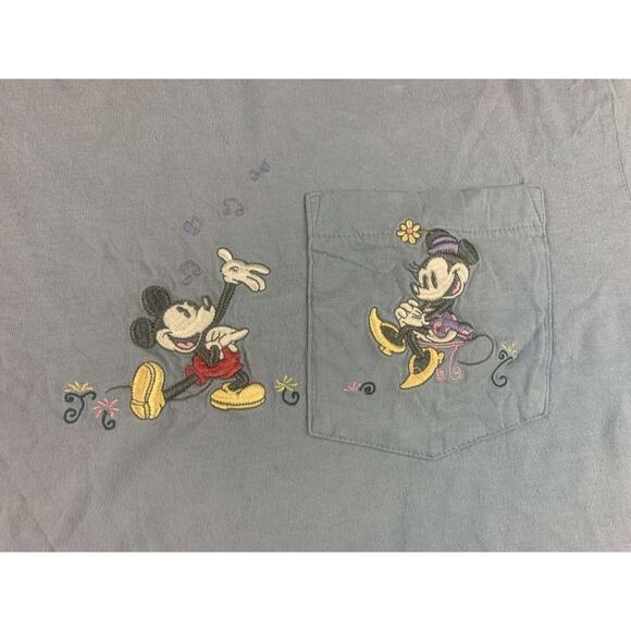 Vintage 90s Disney Store T Shirt Men M Blue Mickey Mouse Graphic Pocket Crewneck - Picture 4 of 10